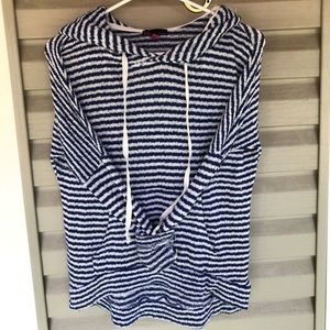 Super soft and warm navy and white striped hoodie